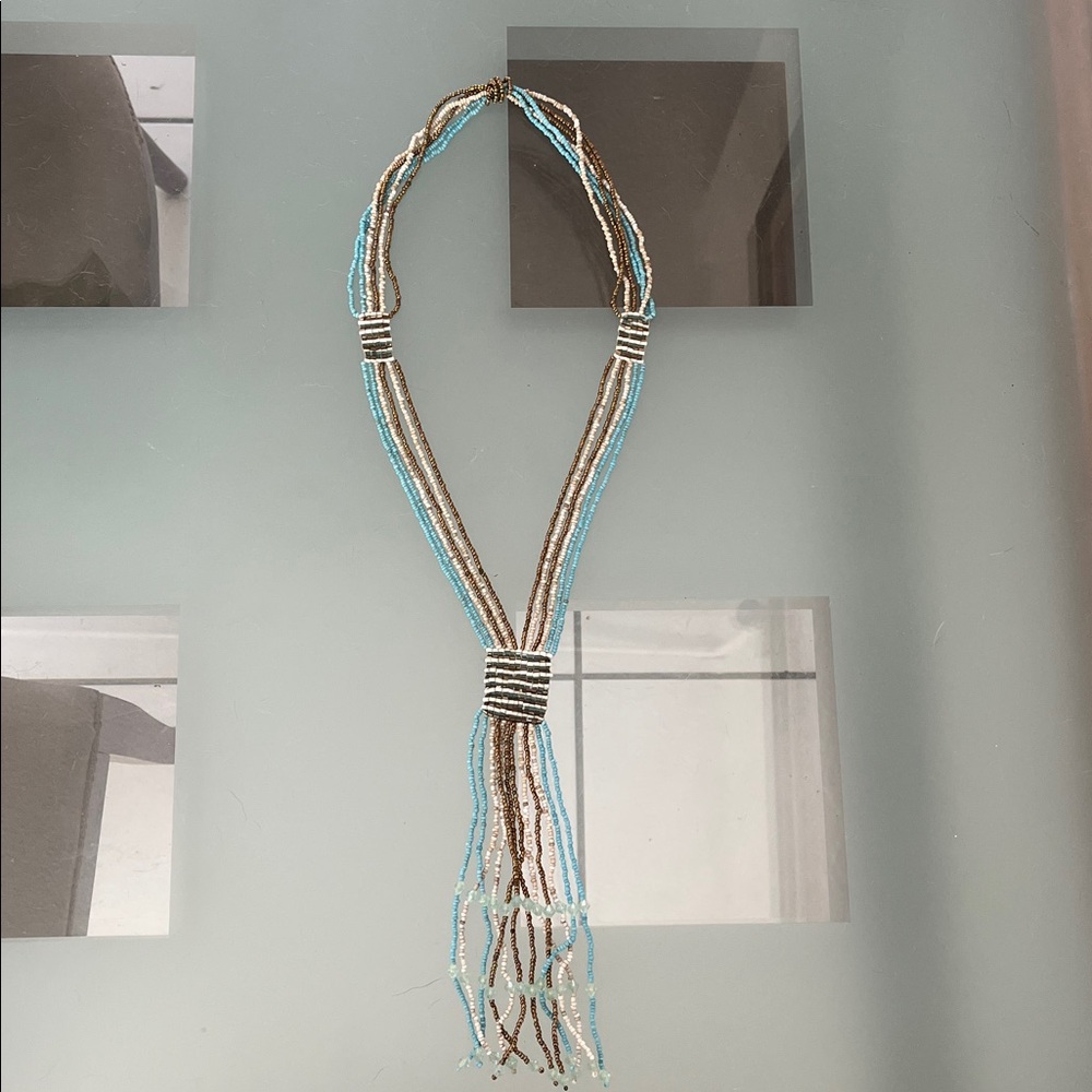 Elegant Beaded Necklace in Blue and Brown